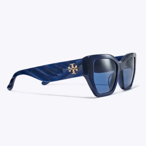 NWT! NEW! Tory Burch Kira Oversized Geometric Sunglasses -Tran Navy /Dark Blue - Picture 3 of 8